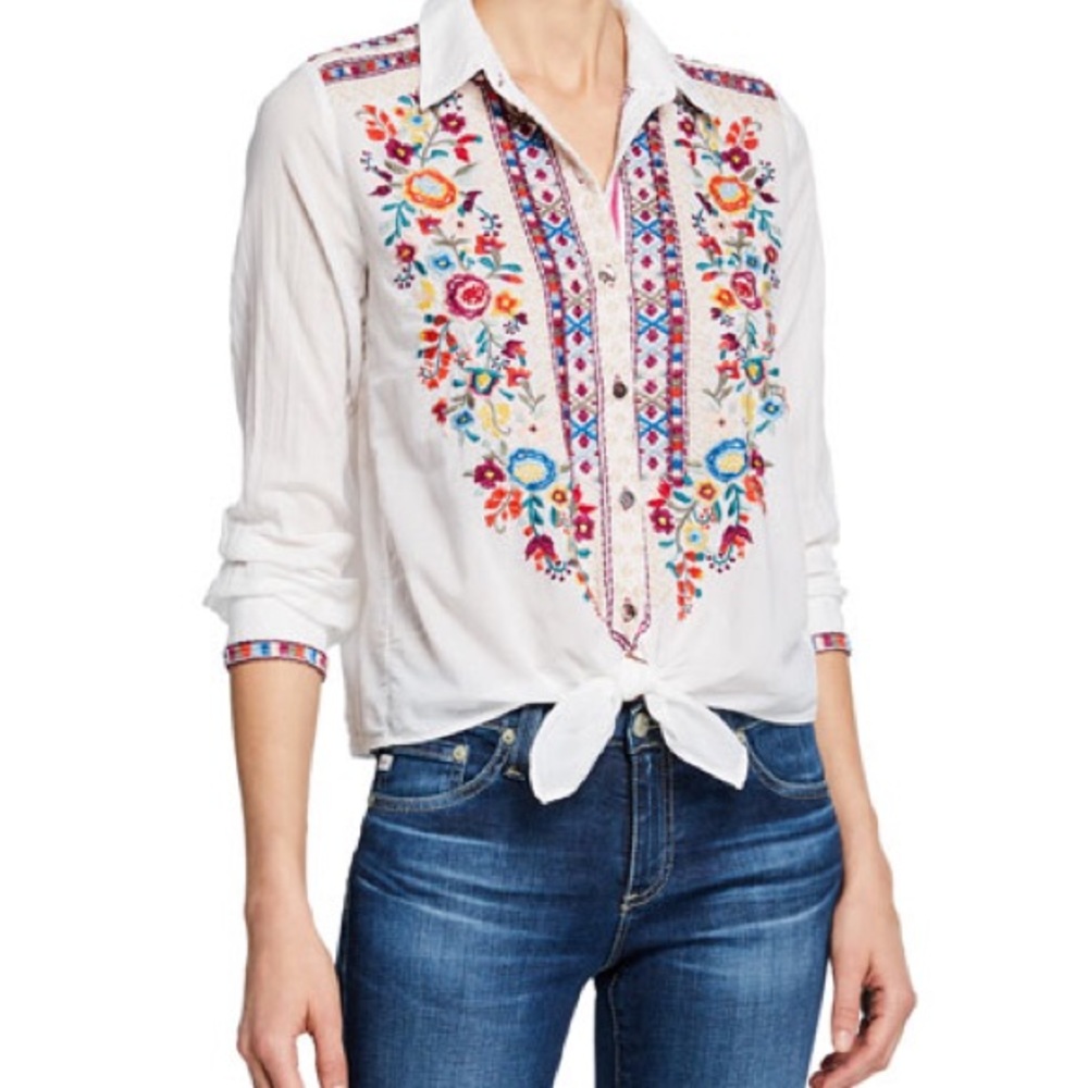 🌟NWT🌟 Johnny Was Workshop Allegra Tie Front Shirt - Picture 1 of 4